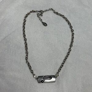 Guess Silver Tone Chain Rhinestone Accent Logo Charm Adjustable Necklace‎